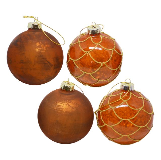 聖誕玻璃裝飾球四件組(橘)(圖)