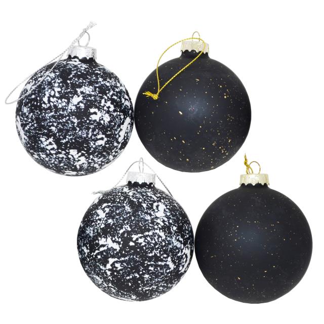聖誕玻璃裝飾球四件組(黑)(圖)