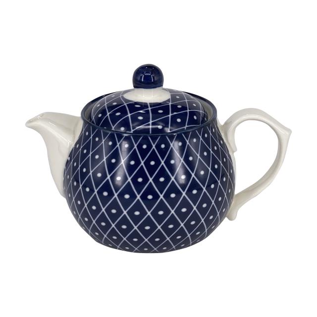 復古藍陶茶壺-圓點(圖)
