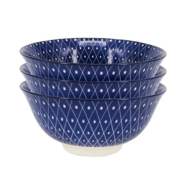 復古藍陶瓷大碗三件套-圓點(圖)