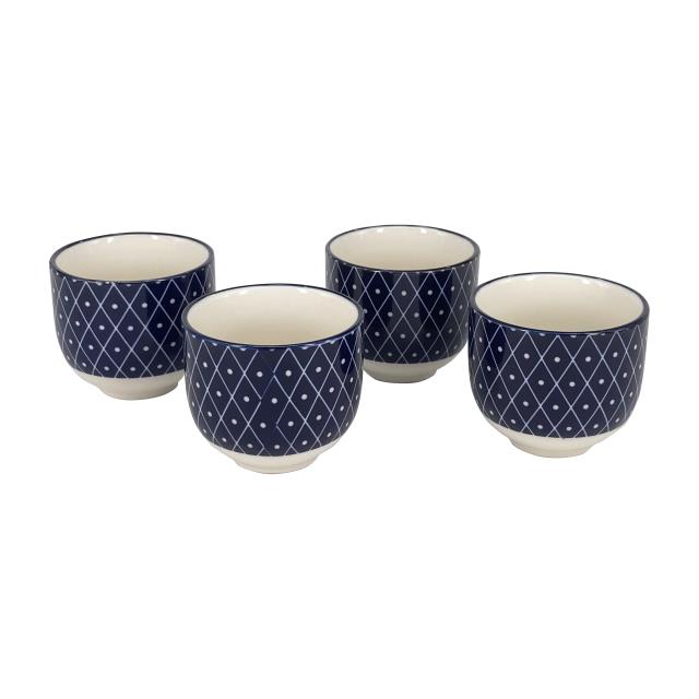 復古藍陶茶杯4件套-圓點(圖)