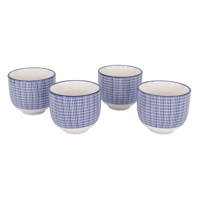 復古藍陶茶杯4件套-線條(圖)