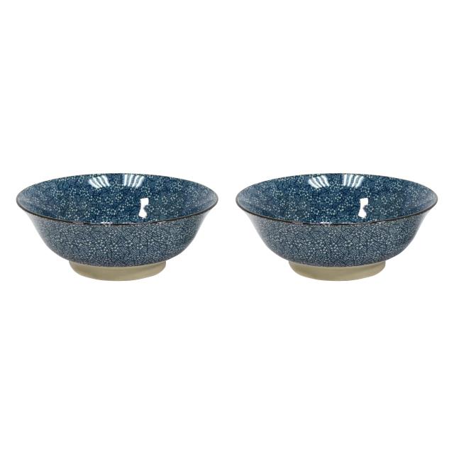 藍色印花大湯碗兩件組(櫻花)(圖)