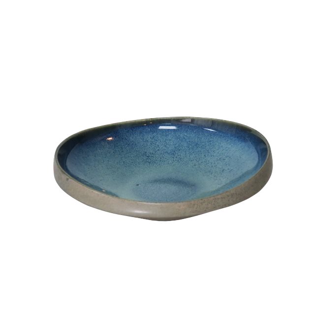 藍色流釉陶瓷湯盤(圖)