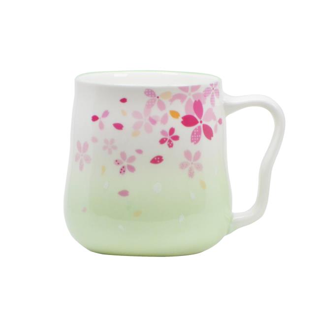 櫻花造型陶瓷馬克杯-粉綠(圖)
