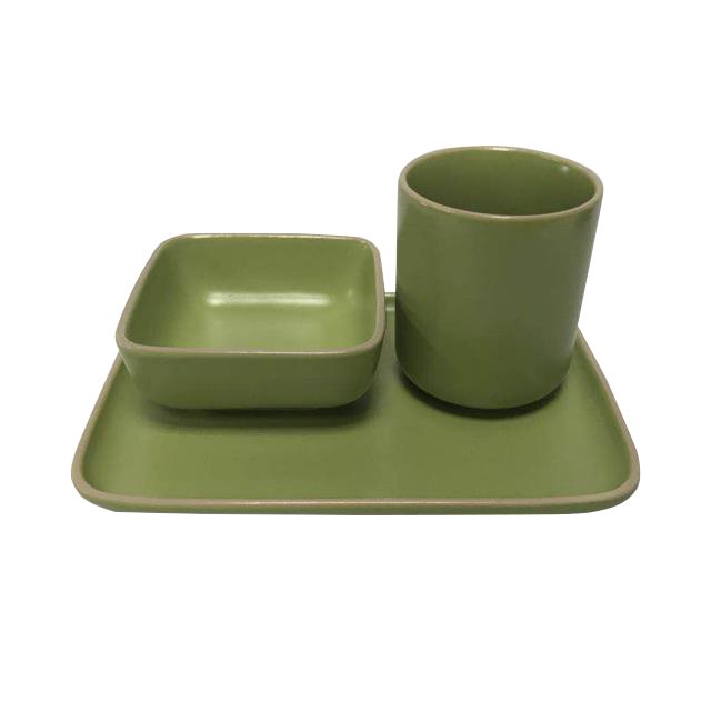 陶瓷杯盤三件組(綠)(圖)