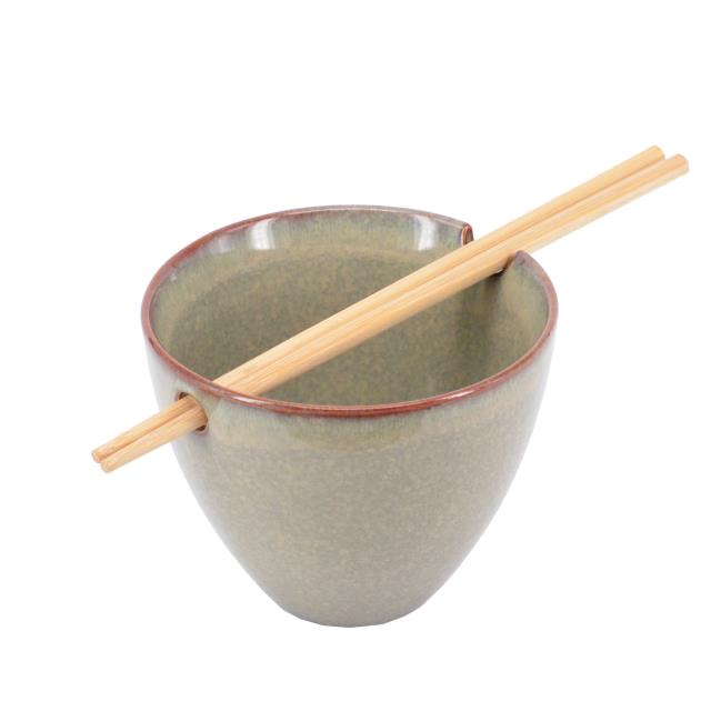 陶瓷特殊釉-麵碗+筷-棕(圖)