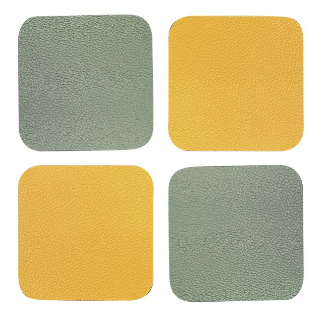 PVC 雙色方形杯墊四片組 (黃/綠)(圖)