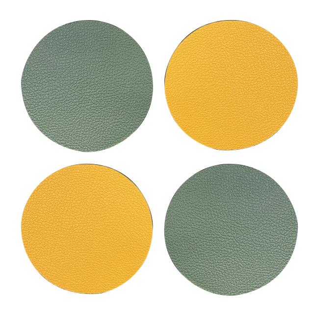 PVC 雙色圓形杯墊四片組 (黃/綠)(圖)