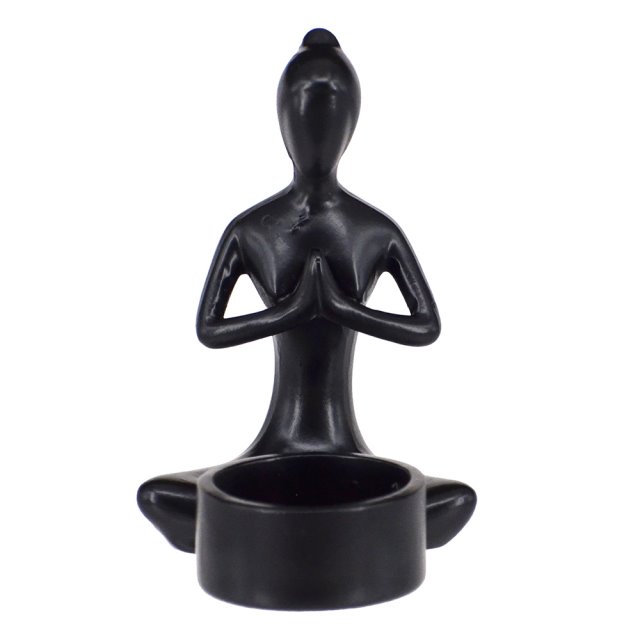 瑜珈人形茶燭台-雙手合十 (黑色)(圖)
