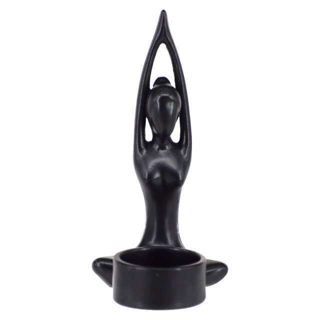 瑜珈人形茶燭台-雙手舉高合十 (黑色)(圖)